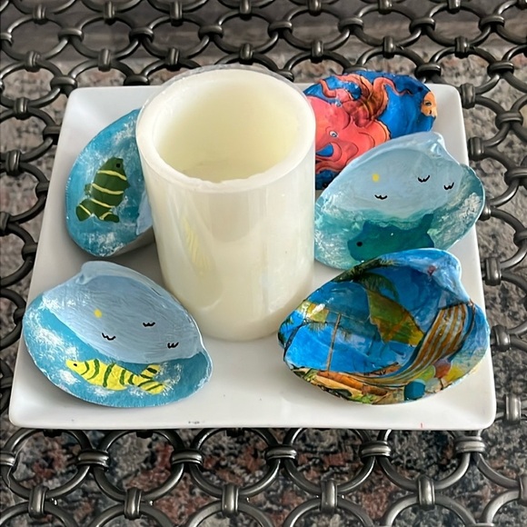 Hand Crafted Decoupage Gold and Blue Trinket Dish Shell - Picture 13 of 13